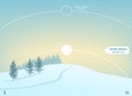 Infographics for winter solstice on December 21-22. Winter landscape.