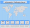 Infographics World maps of continents on background with blue grey icons