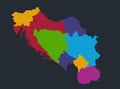 Infographics Yugoslavia map, flat design colors, individual administrative division, blue background blank