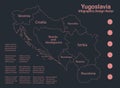 Infographics Yugoslavia map outline, flat design, color blue orange