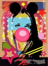 Sexy girl with mouse ears and chewing gum, pop art background v