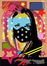 Girl with mask, pop art background with stars. Vector il