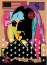 Pop art poster with a Indian, Native American girl with sunglasses, money bill and American flag. dollar