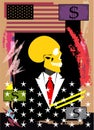 USA politics, president, skull head with suit and money bills dollars. Election and American flag poster graffiti illustration