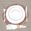 Informal vector table setting. Tableware and eating utensils are Royalty Free Stock Photo