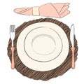 Informal vector table setting. Tableware and eating utensils Royalty Free Stock Photo