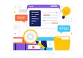 Informatics Vector Illustration featuring Logistics and Supply Chain Management Software Solutions with Coding and Digital