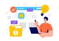 Informatics Vector Illustration featuring Logistics and Supply Chain Management Software Solutions with Coding and Digital