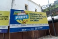 Information board about the requalification of the Lacerda elevator in the Comercio neighborhood in the city of Salvador, Bahia