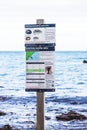 Information board showing Paua rules for the Kaikoura Marine Area