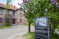 Information board and the 24th block from Auschwitz Royalty Free Stock Photo