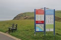 Information boards on the beach of St Bees, by the Irish sea. England.