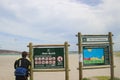 Information boards on the main beach of Langebaan, a famous kiteboarding destination. South Africa.