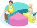 Information business statistics digital indicator element. People communicating sitting on diagram