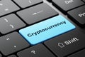 Information concept: Cryptocurrency on computer keyboard background Royalty Free Stock Photo