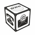 Information cube contact icon. Contact us web and internet concept with email, phone and internet icon for website, blog and onlin