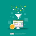 information data collection of filter concept with funnel, money, and graph object element. digital marketing analysis for