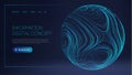 Artificial intelligence tech background. Blue sphere shield on dark. Information digital concept. Futuristic technology