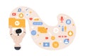 Information, digital data flow from generative artificial intelligence, robot with wave