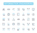 Information engineering linear icons set. Database, Big data, Analytics, Coding, Algorithm, Information, Integration Royalty Free Stock Photo