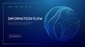 Information flow technology with abstract glowing sphere, futuristic blue background, digital data transmission, network