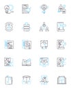 Information handling linear icons set. Retrieval, Management, Processing, Storage, Distribution, Organization, Access