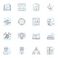 Information handling linear icons set. Retrieval, Management, Processing, Storage, Distribution, Organization, Access