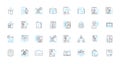 Information handling linear icons set. Retrieval, Management, Processing, Storage, Distribution, Organization, Access