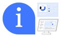 Information Icon with Analytics Displayed on Computer Screen and Dashboard Royalty Free Stock Photo