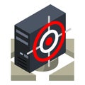 Information leakage icon isometric vector. Black system unit with round target Royalty Free Stock Photo