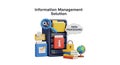 Information management solution concept with data processing icons and digital security elements Royalty Free Stock Photo