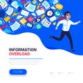 Information overload concept. Young man running away from information stream pursuing him. Concept of person overwhelmed Royalty Free Stock Photo