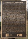 Information plaque for the Allen Christian Church at Heritage Village in the City of Allen, Texas.