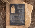 Information plaque for \'The Broncho\' by sculptor Harold T. Holden on the campus of OCU in the City of Edmond Oklahoma. Royalty Free Stock Photo