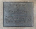Information plaque for `The Guardian` by Enoch Kelly Haney on the University of Oklahoma Campus in Norman.