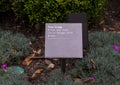 Information plaque for `Line of Thought`, a bronze sculpture by Tony Cragg in front of the Crescent Hotel in Dallas, Texas.