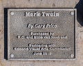 Information plaque for `Mark Twain`, a bronze by Gary Price in Edmond, Oklahoma. Royalty Free Stock Photo