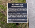 Information plaque for The Old Downtown Square, a historic site in Carrollton, Texas. Royalty Free Stock Photo