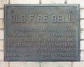 Information plaque for `Old Fire Bell` at Fire Station#2 in Fort Worth, Texas.