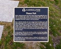 Information plaque for Pioneer Park in historic downtown Carrollton, Texas.