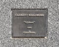 Information plaque for `Upbeat` by Clement Meadmore in Addison, Texas.