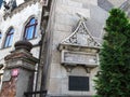 Information plate and bas-relief on the facade of the Jakab`s Palace in Kosice