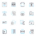 Information processor linear icons set. Processor, Computer, Data, Software, Algorithm, Storage, Memory line vector and