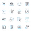 Information processor linear icons set. Processor, Computer, Data, Software, Algorithm, Storage, Memory line vector and