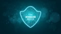 Information is protected. Blue glowing neon shield made of binary code. Neon banner. The system is protected. Sci-fi and hi-tech. Royalty Free Stock Photo