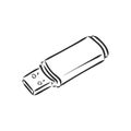 Information resident, flash card usb 2. Vector graphics in doodle style. Hand-drawn by a black line. Isolated image on a Royalty Free Stock Photo