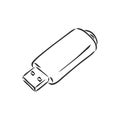 Information resident, flash card usb 2. Vector graphics in doodle style. Hand-drawn by a black line. Isolated image on a Royalty Free Stock Photo