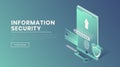 Information security landing page vector 3d template. Account access, fingerprint scanner, voice identification webpage