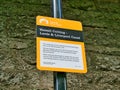 An sign placed by the UK Canal and River Trust marks start of construction of the Leeds to Liverpool Canal