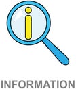 Information sign symbol isolated. Data info with letter i in magnifying glass, communication icon